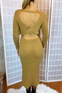 Obrázok pre Dlhé úpletové šaty - hnedé