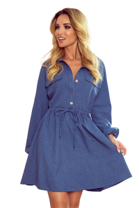Obrázok pre 298-2 CLARA - Košeľové šaty s gombíkmi a dlhými rukávmi - modré