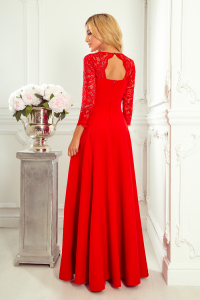 Obrázok pre 309-3 AMBER elegantné čipkové dlhé šaty s výstrihom - červené