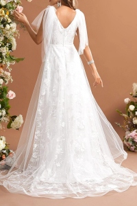 Obrázok pre Kvetinové biele šaty s vlečkou