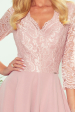 Obrázok pre 309-4 AMBER elegantné čipkové dlhé šaty s výstrihom - púdrovo ružové