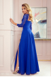 Obrázok pre 309-2 AMBER elegantné čipkové dlhé šaty s výstrihom - modrá
