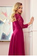 Obrázok pre 309-1 AMBER elegantné čipkové dlhé šaty s výstrihom - bordové
