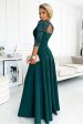 Obrázok pre 309-5AMBER elegantné čipkové dlhé šaty s výstrihom zelené