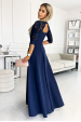 Obrázok pre 309-6 AMBER elegantné čipkové dlhé šaty s výstrihom - granátové